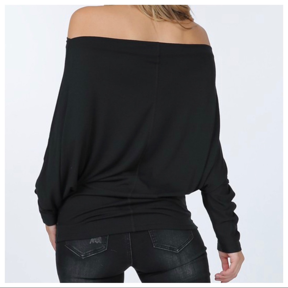 ✨LAST✨Black Slouchy off the shoulder dolman top - Picture 5 of 6